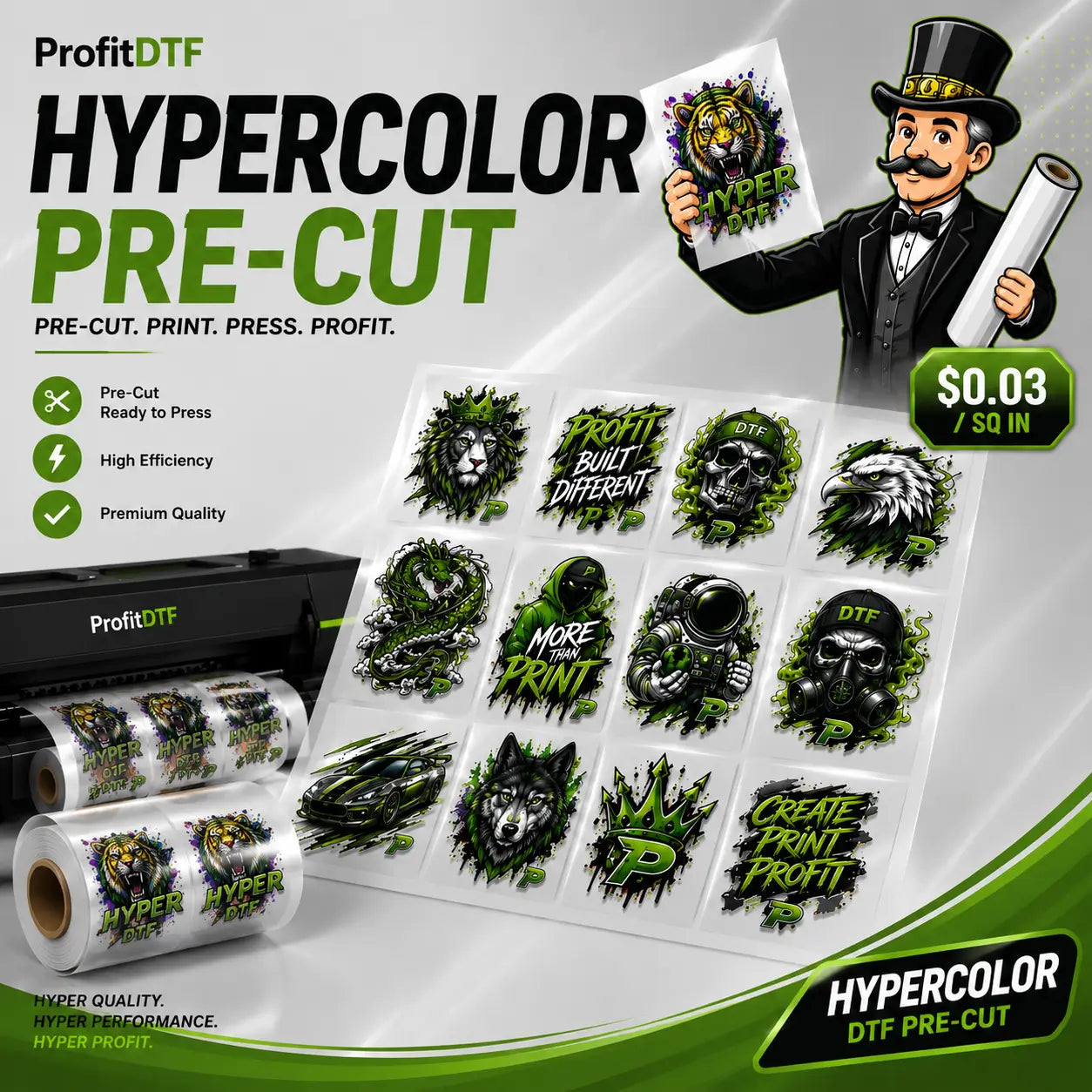 HyperColor DTF Transfer by Size - Precut